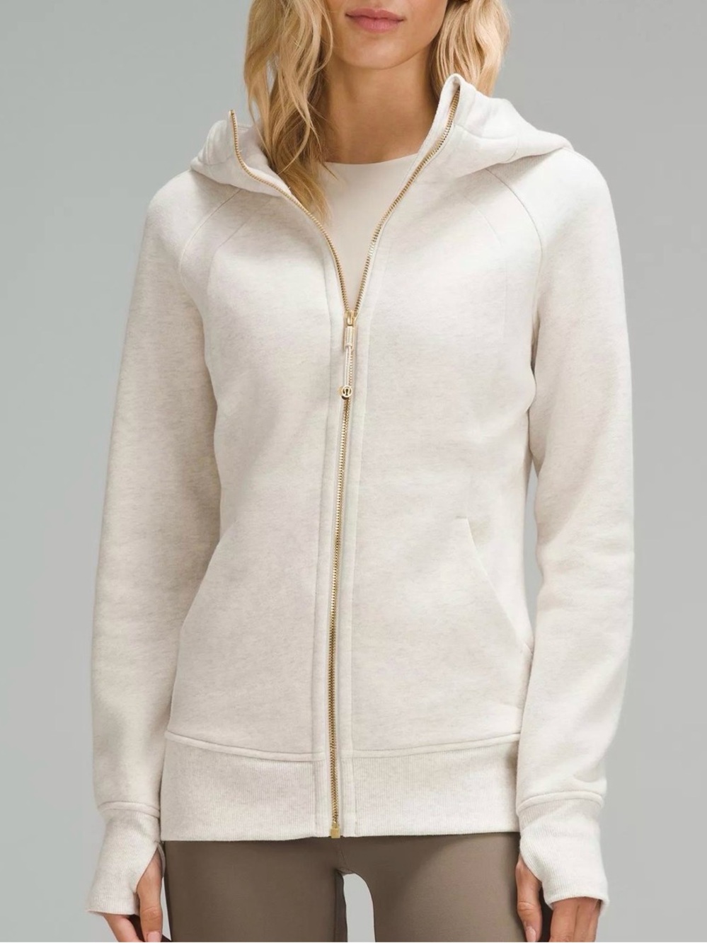 Lululemon Scuba Full-Zip Hoodie fleece lined Heathered Ivory Gold Size 14 NWT 🤍